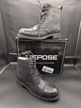 Vepose Black Lace-Up Women's Ankle Combat Boots